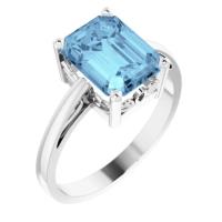 14K White Aquamarine Scroll Setting® Ring